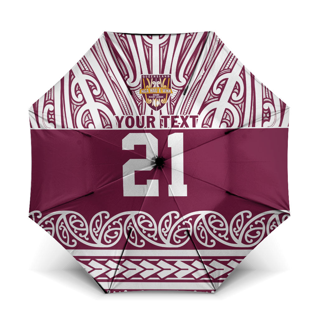 Queensland Maori Nga Hau E Wha Custom Umbrella Polynesian Maori Tribal Pattern LT9 One Size Folded 11.42 inch Opened Diameter 37.4 inch Maroon - Polynesian Pride