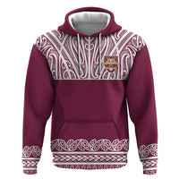 Queensland Maori Nga Hau E Wha Custom Zip Hoodie Polynesian Maori Tribal Pattern LT9 Pullover Hoodie Maroon - Polynesian Pride