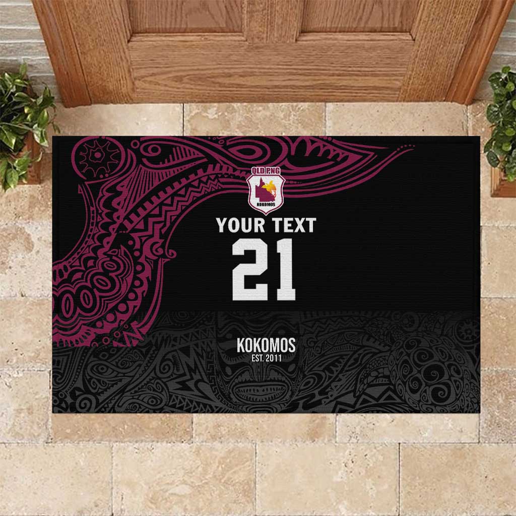 Queensland Papua New Guinea Custom Rubber Doormat All Black Pacific PNG Tribal Style LT9 Black - Polynesian Pride