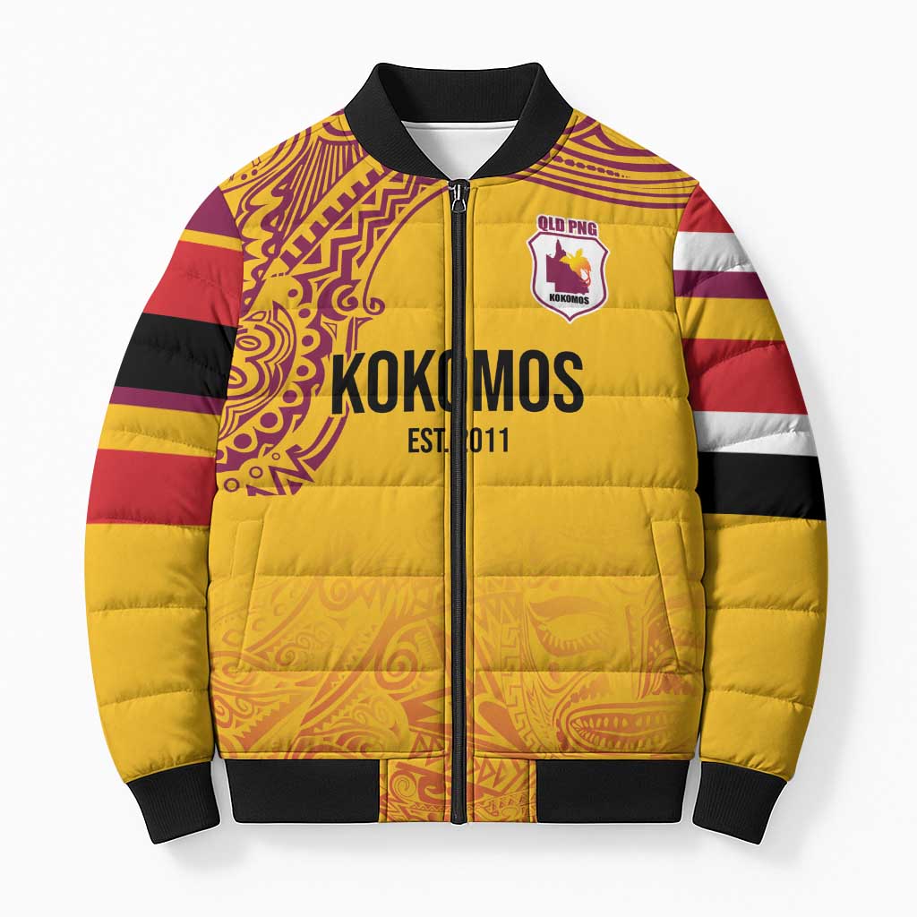 Queensland Papua New Guinea Custom Bomber Puffer Jacket All Gold Pacific PNG Tribal Style LT9 Unisex Gold - Polynesian Pride
