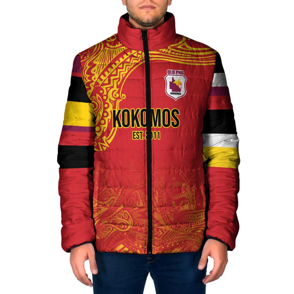 Queensland Papua New Guinea Custom Padded Jacket All Red Pacific PNG Tribal Style LT9 Men Red - Polynesian Pride