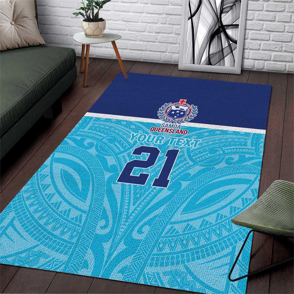 Queensland Samoa Custom Area Rug Blue Pacific Polynesian Tribal Pattern LT9 Blue - Polynesian Pride