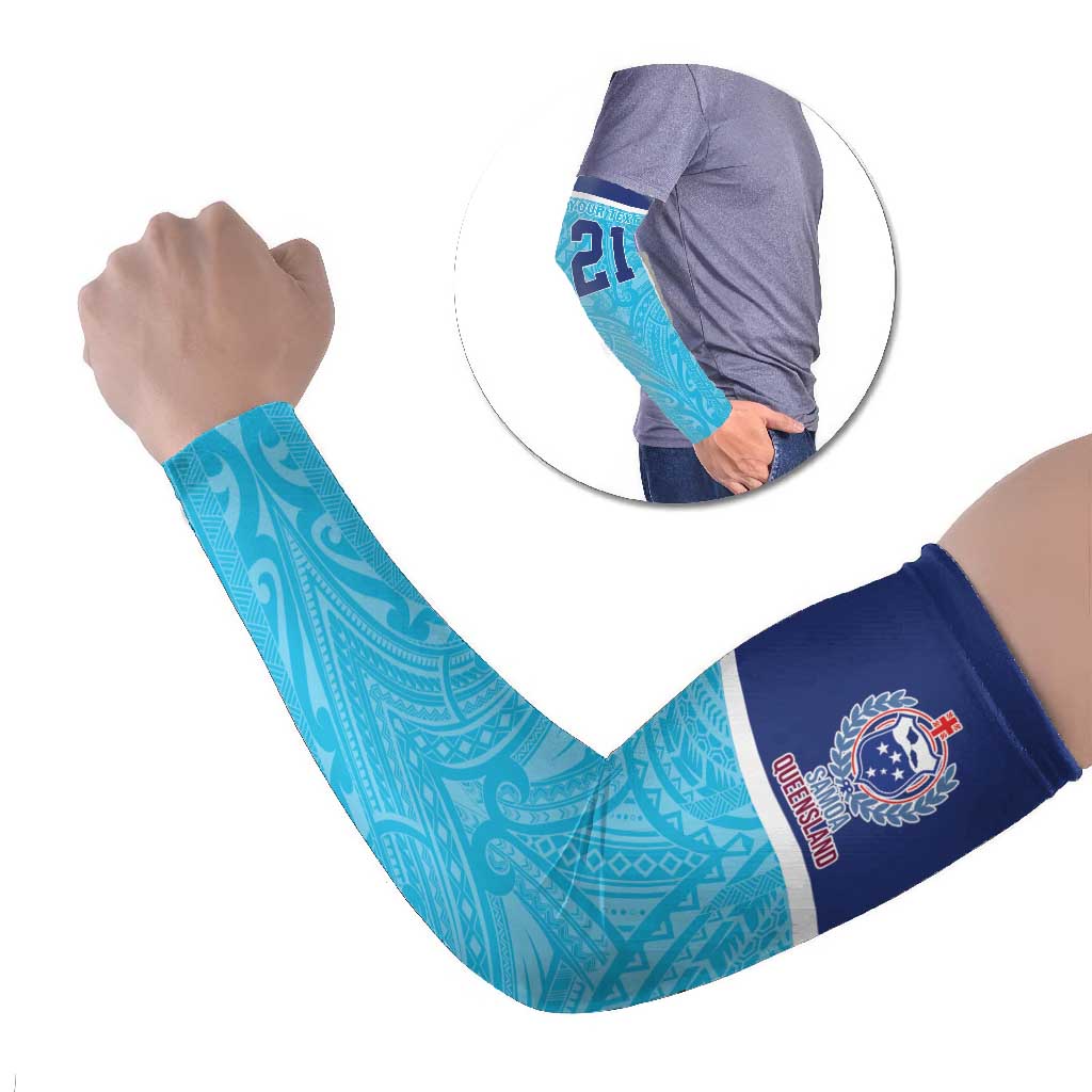 Queensland Samoa Custom Arm Sleeves Blue Pacific Polynesian Tribal Pattern LT9 Set of 2 Blue - Polynesian Pride