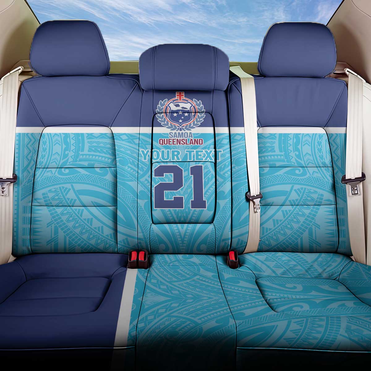 Queensland Samoa Custom Back Car Seat Cover Blue Pacific Polynesian Tribal Pattern LT9 One Size Blue - Polynesian Pride