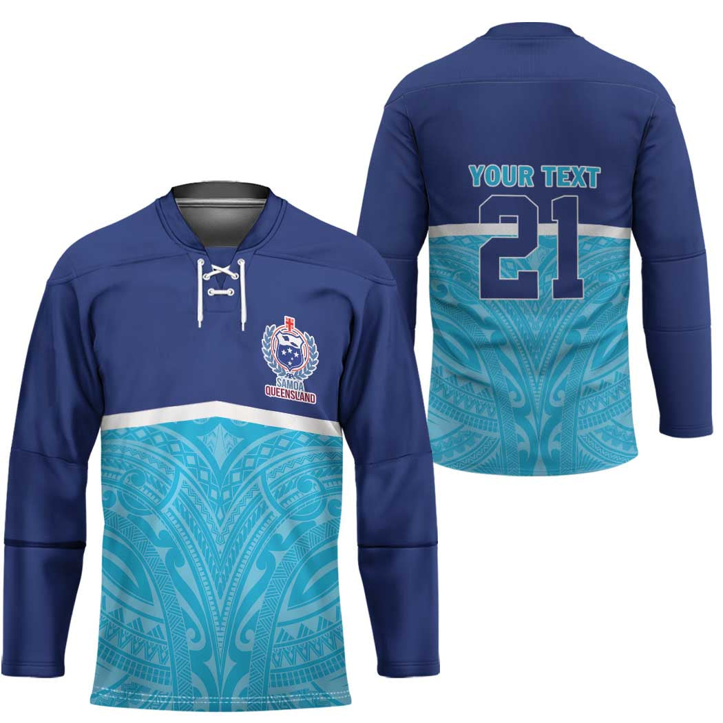 Queensland Samoa Custom Hockey Jersey Blue Pacific Polynesian Tribal Pattern LT9 - Polynesian Pride