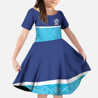 Queensland Samoa Custom Kid Short Sleeve Dress Blue Pacific Polynesian Tribal Pattern LT9 KID Blue - Polynesian Pride
