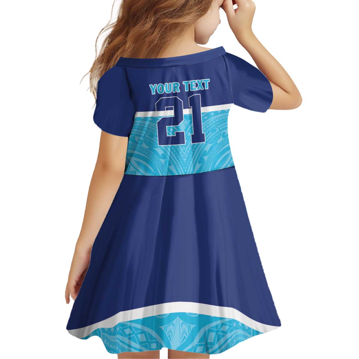 Queensland Samoa Custom Kid Short Sleeve Dress Blue Pacific Polynesian Tribal Pattern LT9 - Polynesian Pride