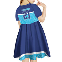 Queensland Samoa Custom Kid Short Sleeve Dress Blue Pacific Polynesian Tribal Pattern LT9 - Polynesian Pride