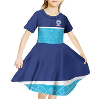 Queensland Samoa Custom Kid Short Sleeve Dress Blue Pacific Polynesian Tribal Pattern LT9 - Polynesian Pride