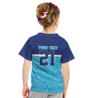 Queensland Samoa Custom Kid T Shirt Blue Pacific Polynesian Tribal Pattern LT9 - Polynesian Pride