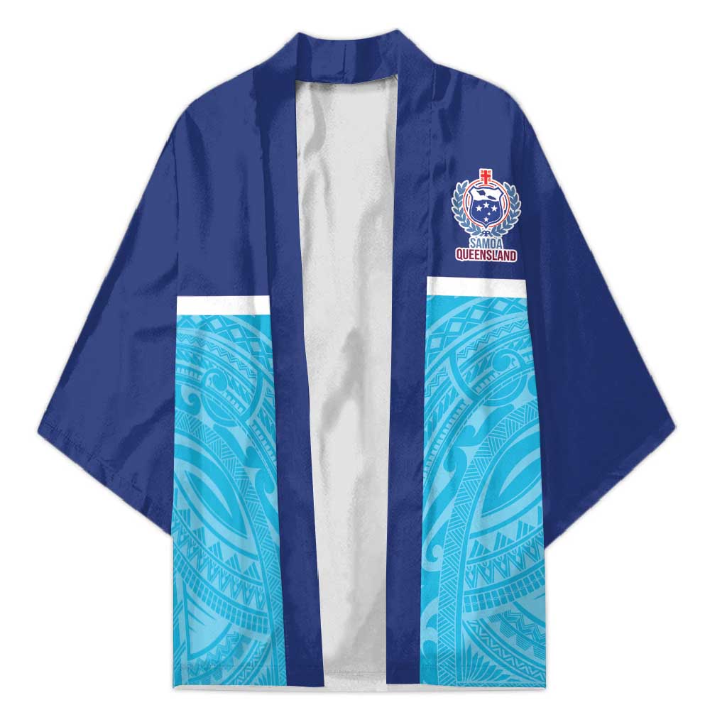 Queensland Samoa Custom Kimono Blue Pacific Polynesian Tribal Pattern LT9 Unisex Blue - Polynesian Pride