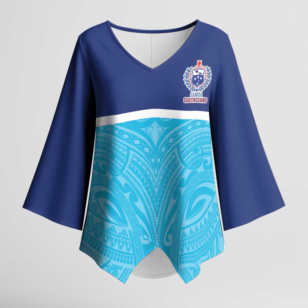 Queensland Samoa Custom Kimono Sleeve Blouse Blue Pacific Polynesian Tribal Pattern LT9 Female Blue - Polynesian Pride