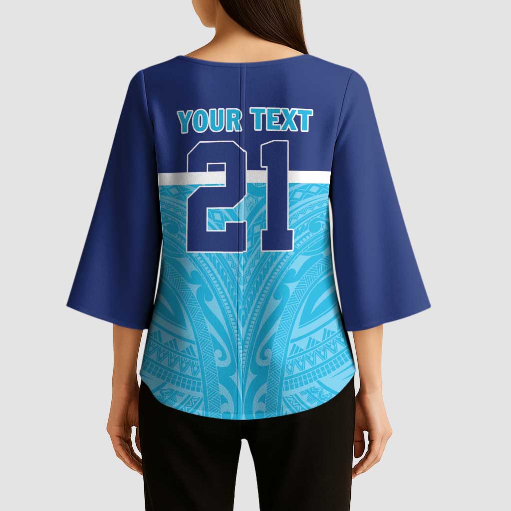 Queensland Samoa Custom Kimono Sleeve Blouse Blue Pacific Polynesian Tribal Pattern LT9 - Polynesian Pride