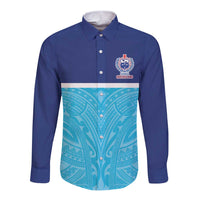 Queensland Samoa Custom Long Sleeve Button Shirt Blue Pacific Polynesian Tribal Pattern LT9 Unisex Blue - Polynesian Pride