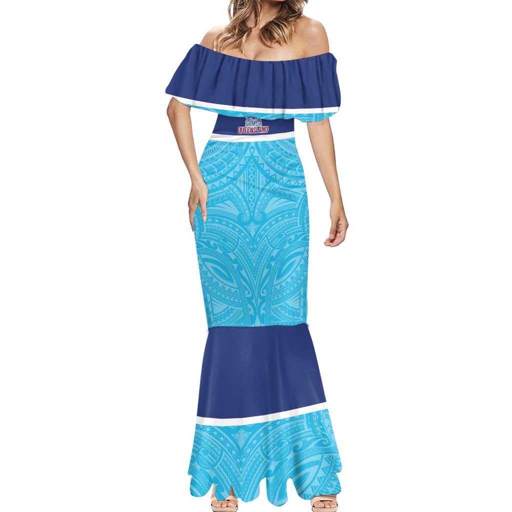 Queensland Samoa Custom Mermaid Dress Blue Pacific Polynesian Tribal Pattern LT9 - Polynesian Pride