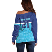 Queensland Samoa Custom Off Shoulder Sweater Blue Pacific Polynesian Tribal Pattern LT9 - Polynesian Pride