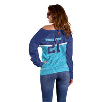 Queensland Samoa Custom Off Shoulder Sweater Blue Pacific Polynesian Tribal Pattern LT9 - Polynesian Pride