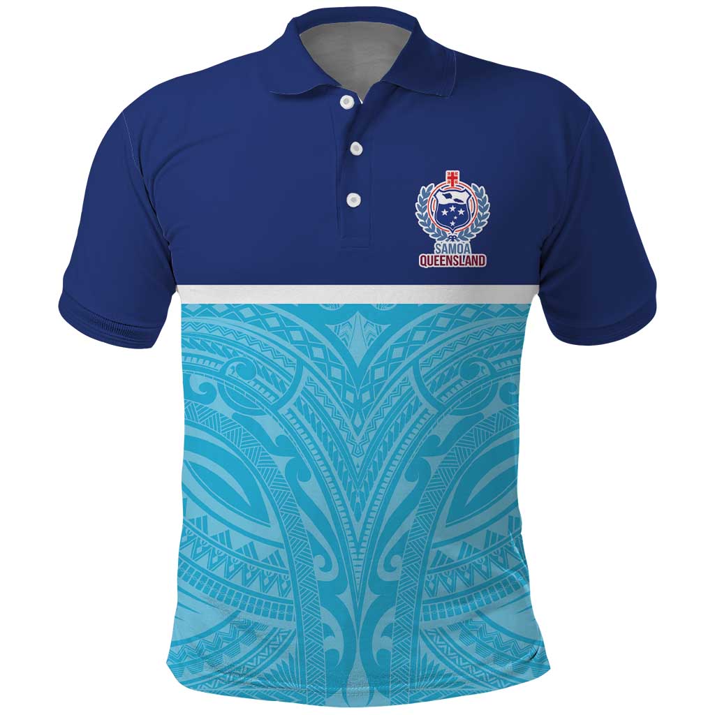 Queensland Samoa Custom Polo Shirt Blue Pacific Polynesian Tribal Pattern LT9 Blue - Polynesian Pride