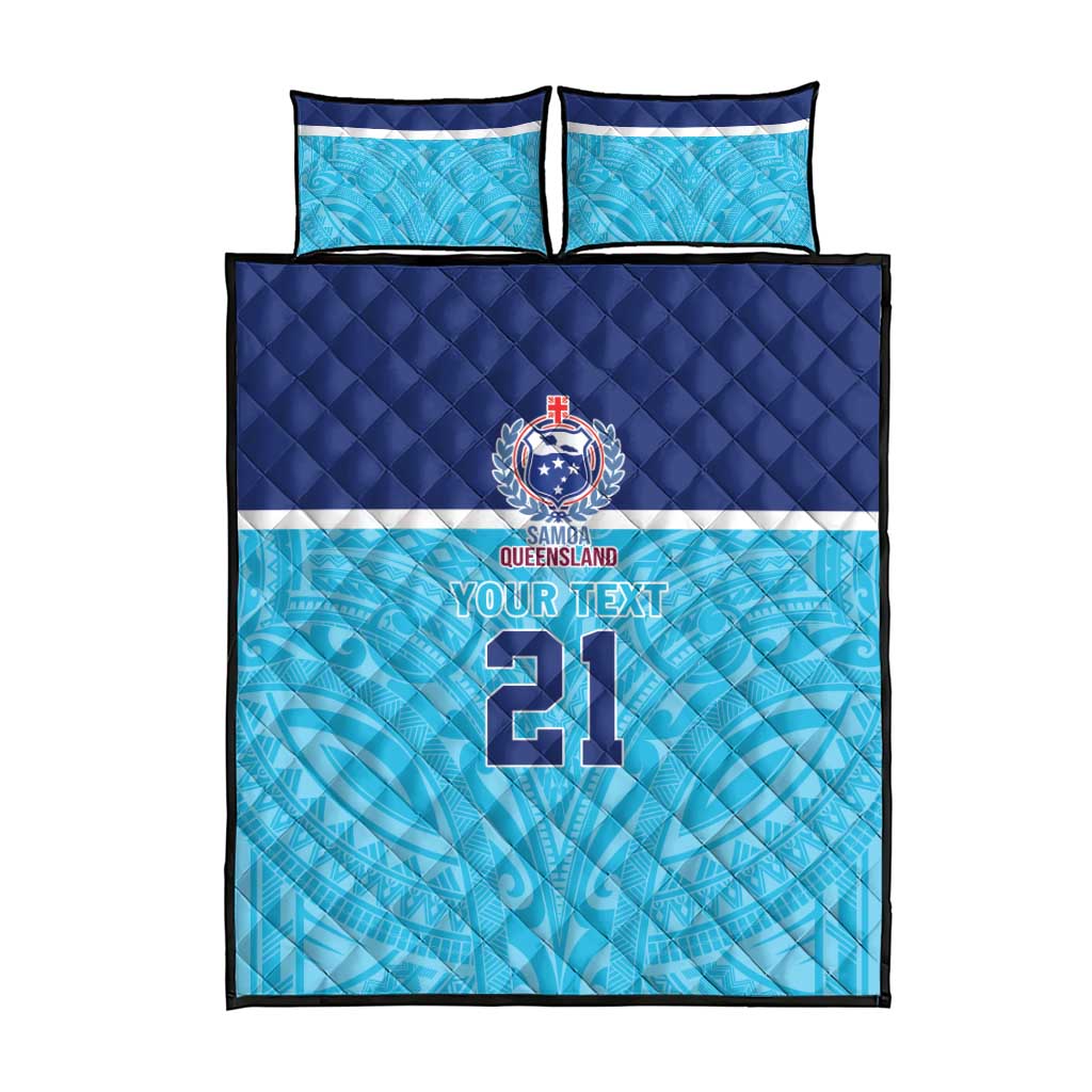 Queensland Samoa Custom Quilt Bed Set Blue Pacific Polynesian Tribal Pattern LT9 - Polynesian Pride