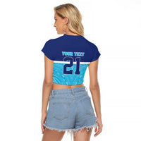 Queensland Samoa Custom Raglan Cropped T Shirt Blue Pacific Polynesian Tribal Pattern LT9 - Polynesian Pride