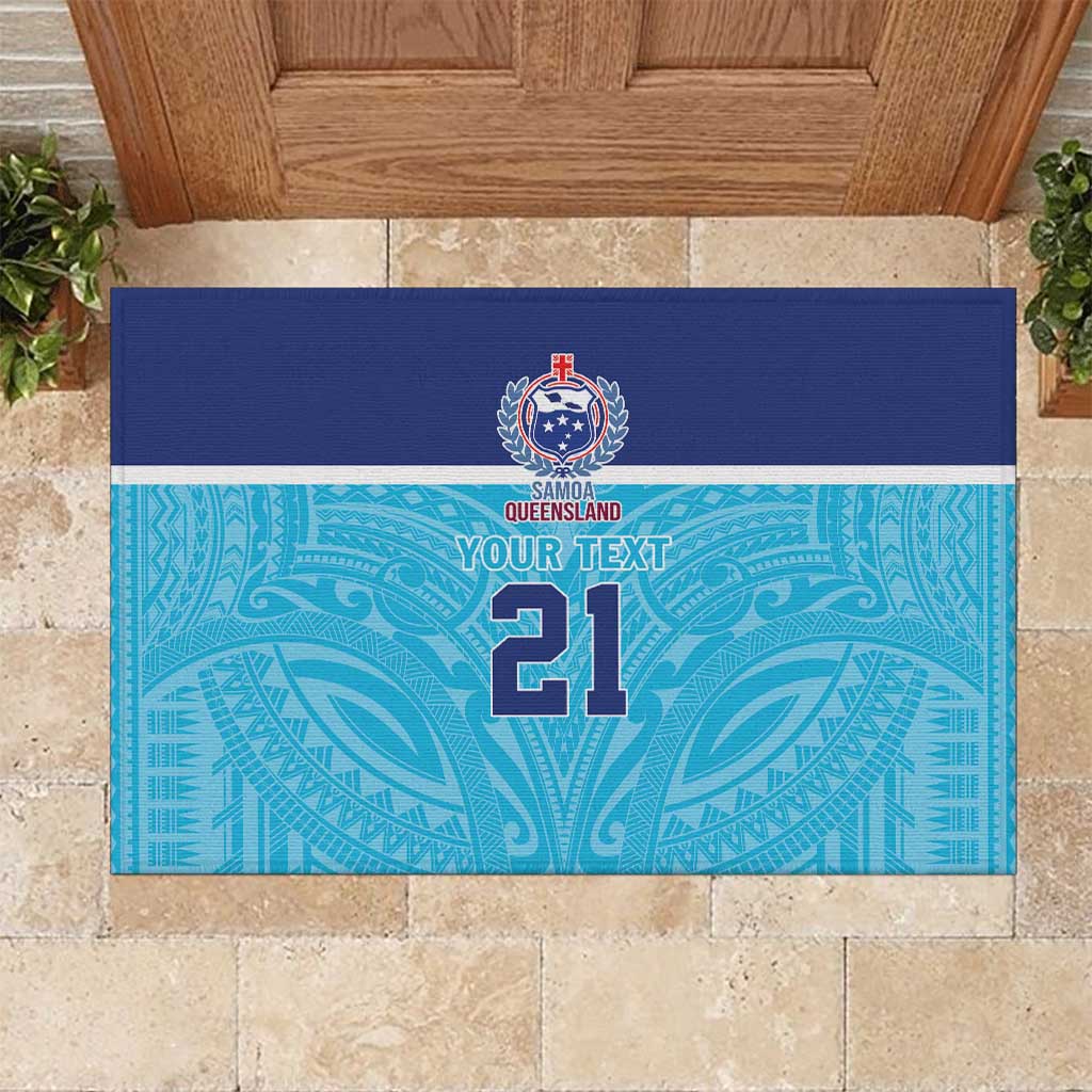 Queensland Samoa Custom Rubber Doormat Blue Pacific Polynesian Tribal Pattern LT9 Blue - Polynesian Pride