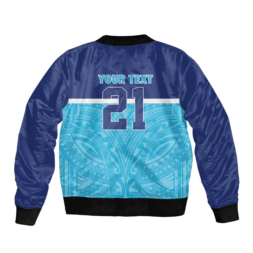 Queensland Samoa Custom Sleeve Zip Bomber Jacket Blue Pacific Polynesian Tribal Pattern LT9 - Polynesian Pride