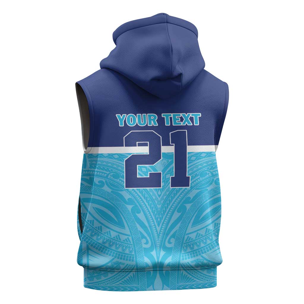 Queensland Samoa Custom Sleeveless Zip Hoodie Blue Pacific Polynesian Tribal Pattern LT9 - Polynesian Pride