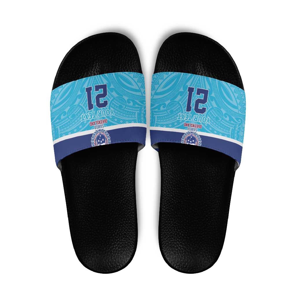 Queensland Samoa Custom Slide Sandals Blue Pacific Polynesian Tribal Pattern LT9 Blue - Polynesian Pride