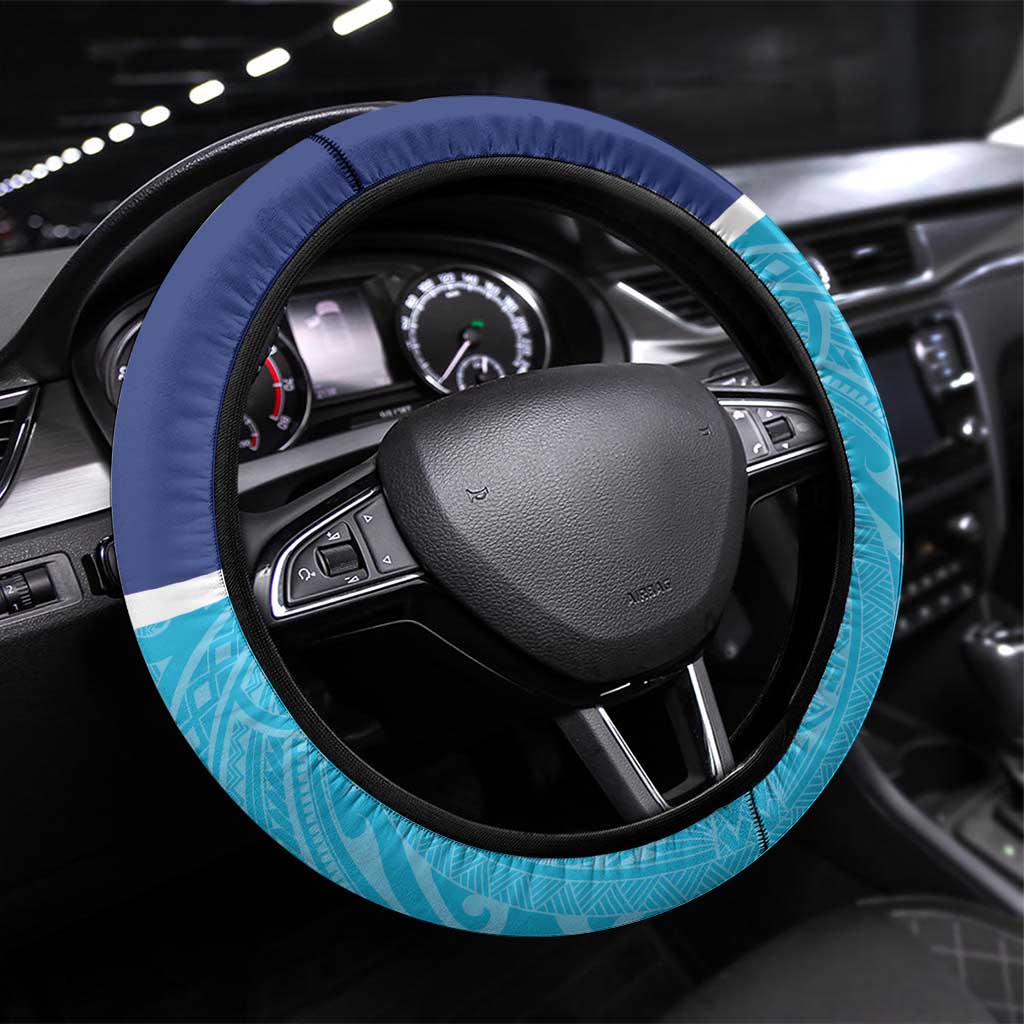 Queensland Samoa Steering Wheel Cover Blue Pacific Polynesian Tribal Pattern LT9 Universal Fit Blue - Polynesian Pride