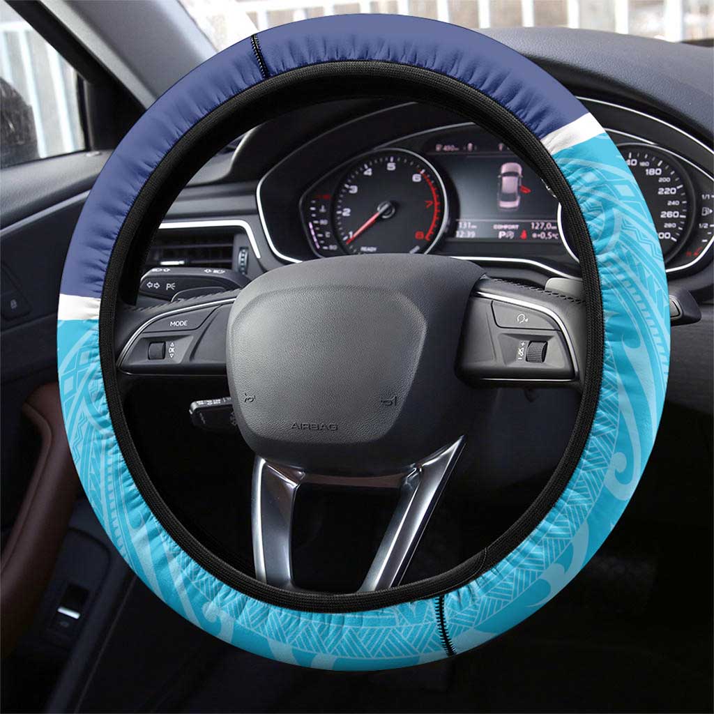 Queensland Samoa Steering Wheel Cover Blue Pacific Polynesian Tribal Pattern LT9 - Polynesian Pride
