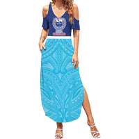 Queensland Samoa Custom Summer Maxi Dress Blue Pacific Polynesian Tribal Pattern LT9 Women Blue - Polynesian Pride
