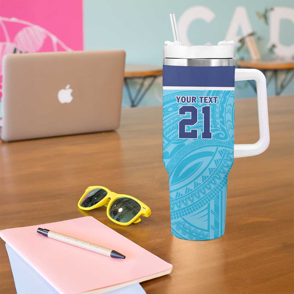 Queensland Samoa Custom Tumbler With Handle Blue Pacific Polynesian Tribal Pattern LT9 - Polynesian Pride
