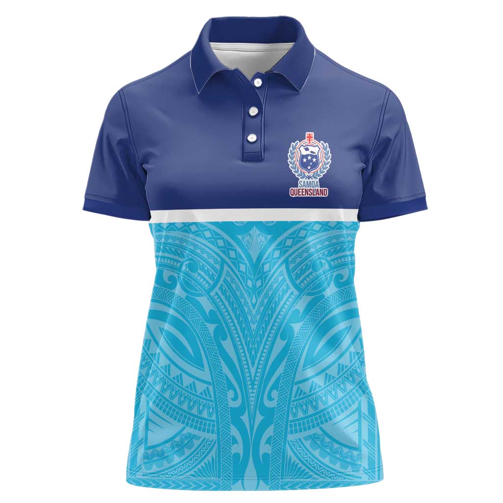 Queensland Samoa Custom Women Polo Shirt Blue Pacific Polynesian Tribal Pattern LT9 Female Blue - Polynesian Pride