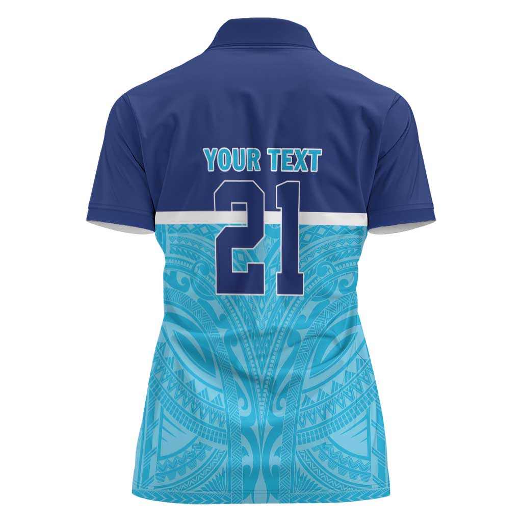 Queensland Samoa Custom Women Polo Shirt Blue Pacific Polynesian Tribal Pattern LT9 - Polynesian Pride