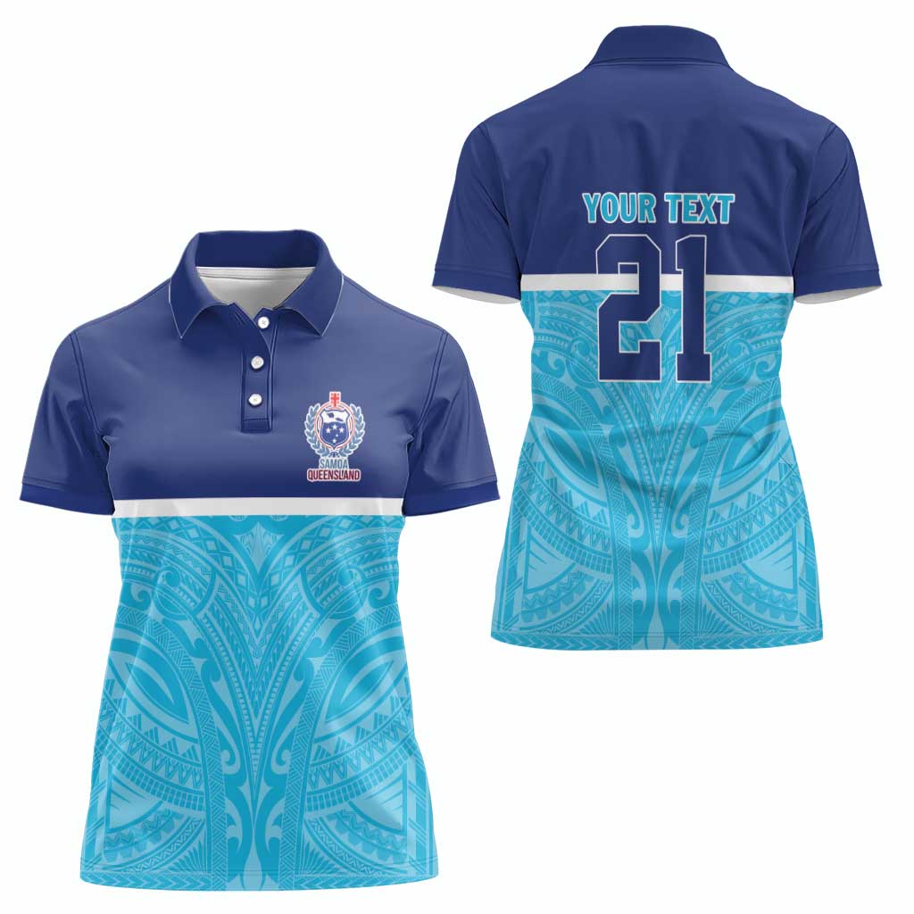 Queensland Samoa Custom Women Polo Shirt Blue Pacific Polynesian Tribal Pattern LT9 - Polynesian Pride