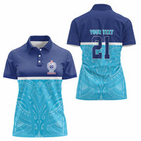Queensland Samoa Custom Women Polo Shirt Blue Pacific Polynesian Tribal Pattern LT9 - Polynesian Pride