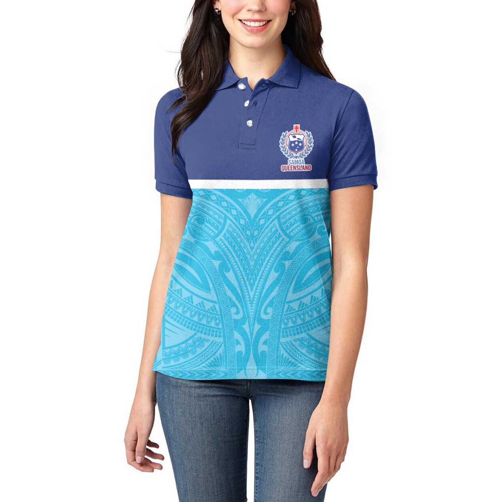 Queensland Samoa Custom Women Polo Shirt Blue Pacific Polynesian Tribal Pattern LT9 - Polynesian Pride