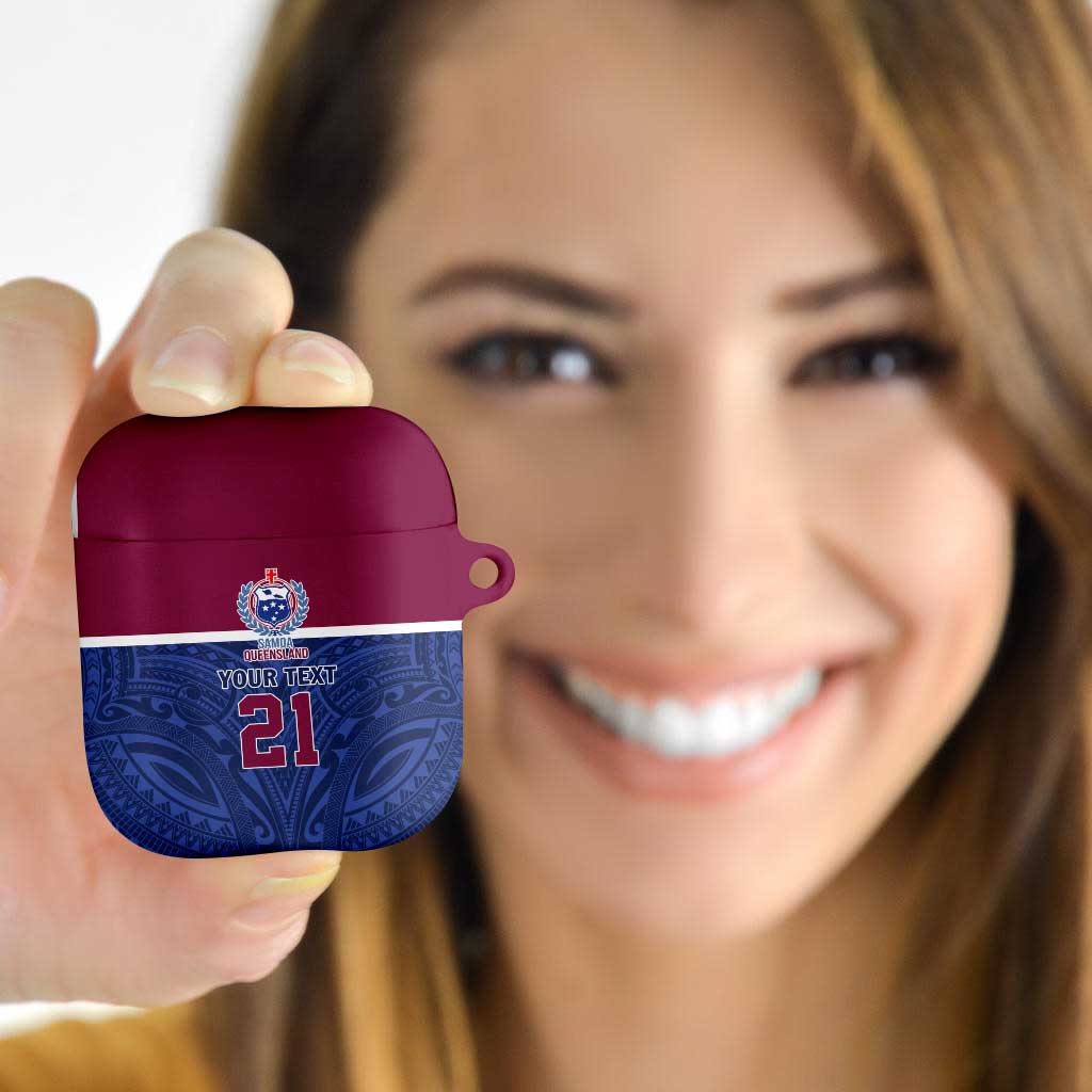Queensland Samoa Custom AirPods Case Maroon-Blue Pacific Polynesian Tribal Pattern LT9 Dark Blue - Polynesian Pride