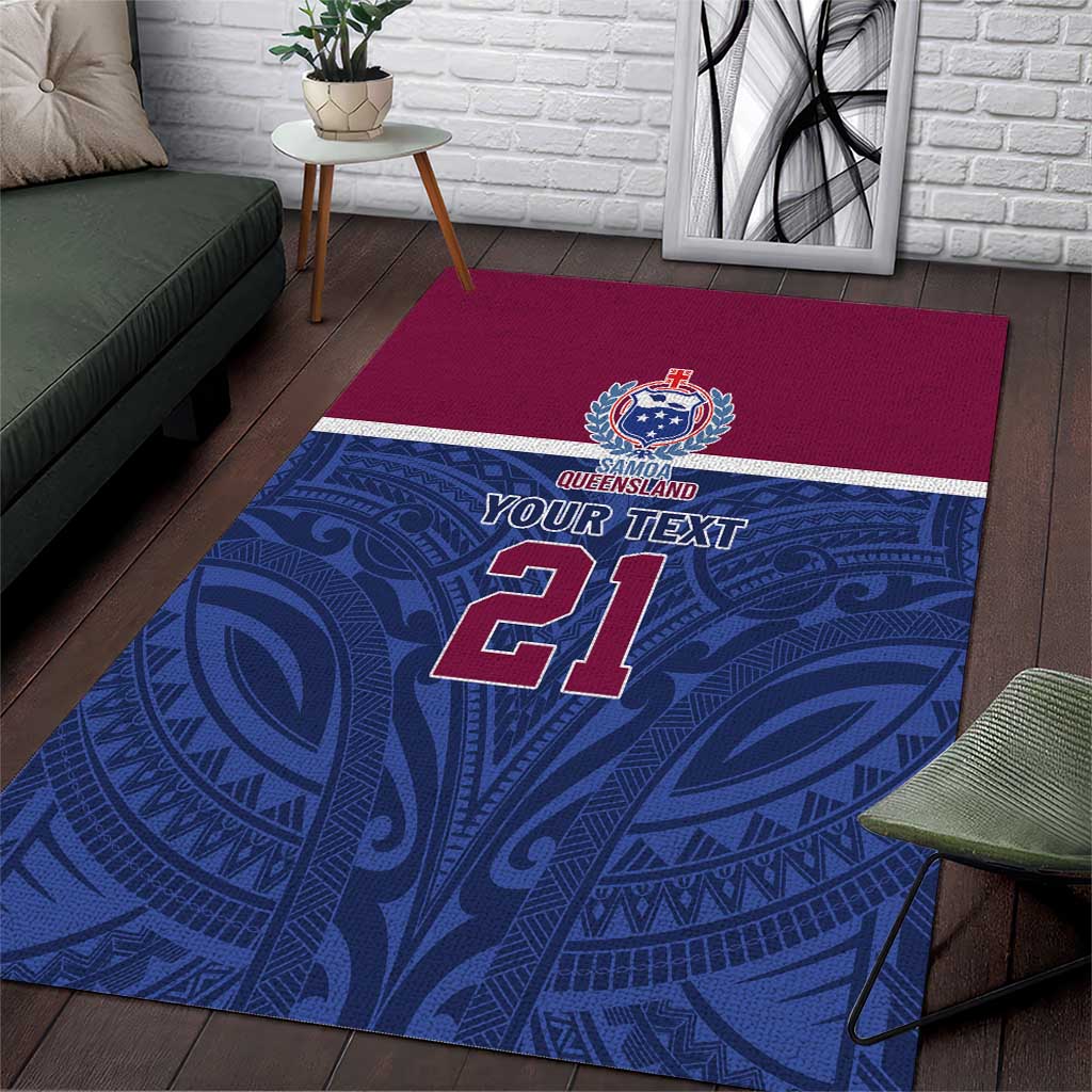 Queensland Samoa Custom Area Rug Maroon-Blue Pacific Polynesian Tribal Pattern LT9 Dark Blue - Polynesian Pride