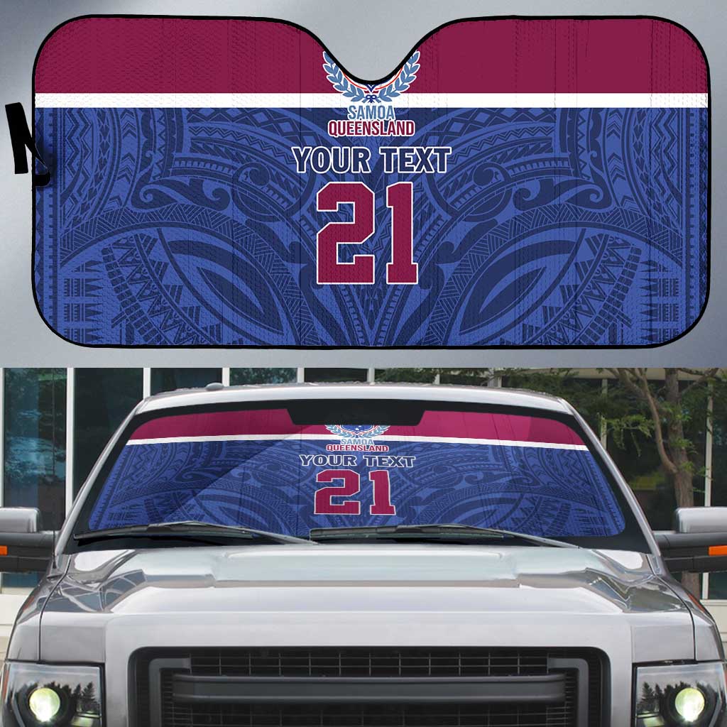 Queensland Samoa Custom Auto Sun Shade Maroon-Blue Pacific Polynesian Tribal Pattern LT9 Dark Blue - Polynesian Pride