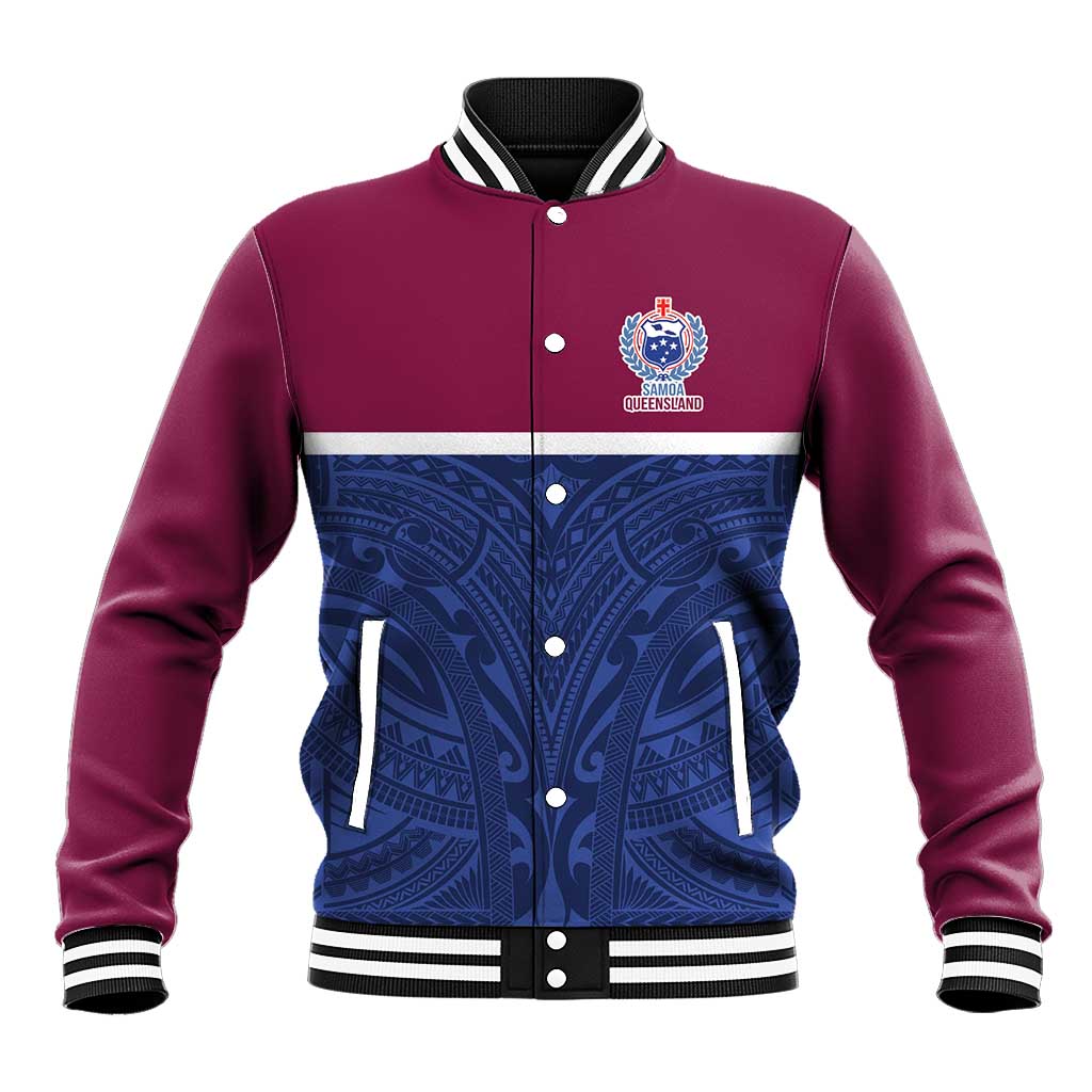 Queensland Samoa Custom Baseball Jacket Maroon-Blue Pacific Polynesian Tribal Pattern LT9 Unisex Dark Blue - Polynesian Pride