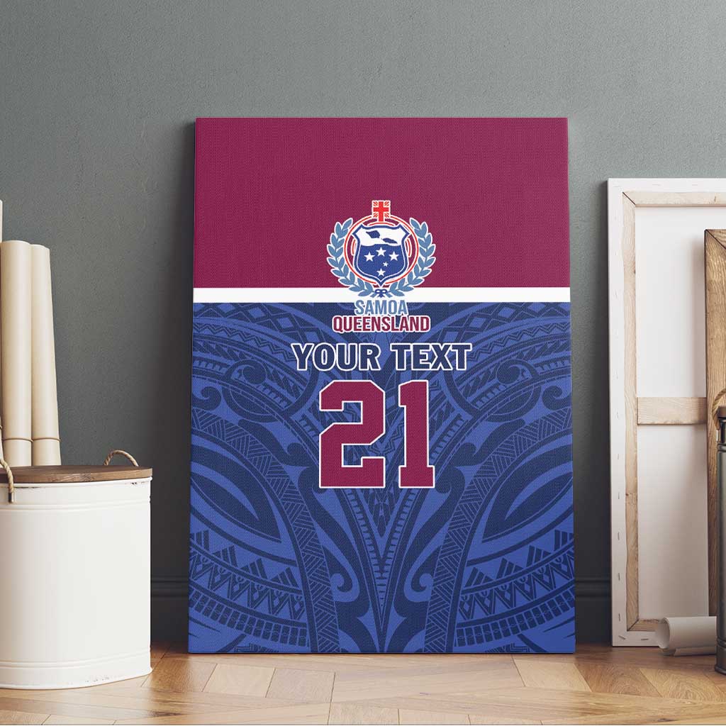 Queensland Samoa Custom Canvas Wall Art Maroon-Blue Pacific Polynesian Tribal Pattern LT9 - Polynesian Pride