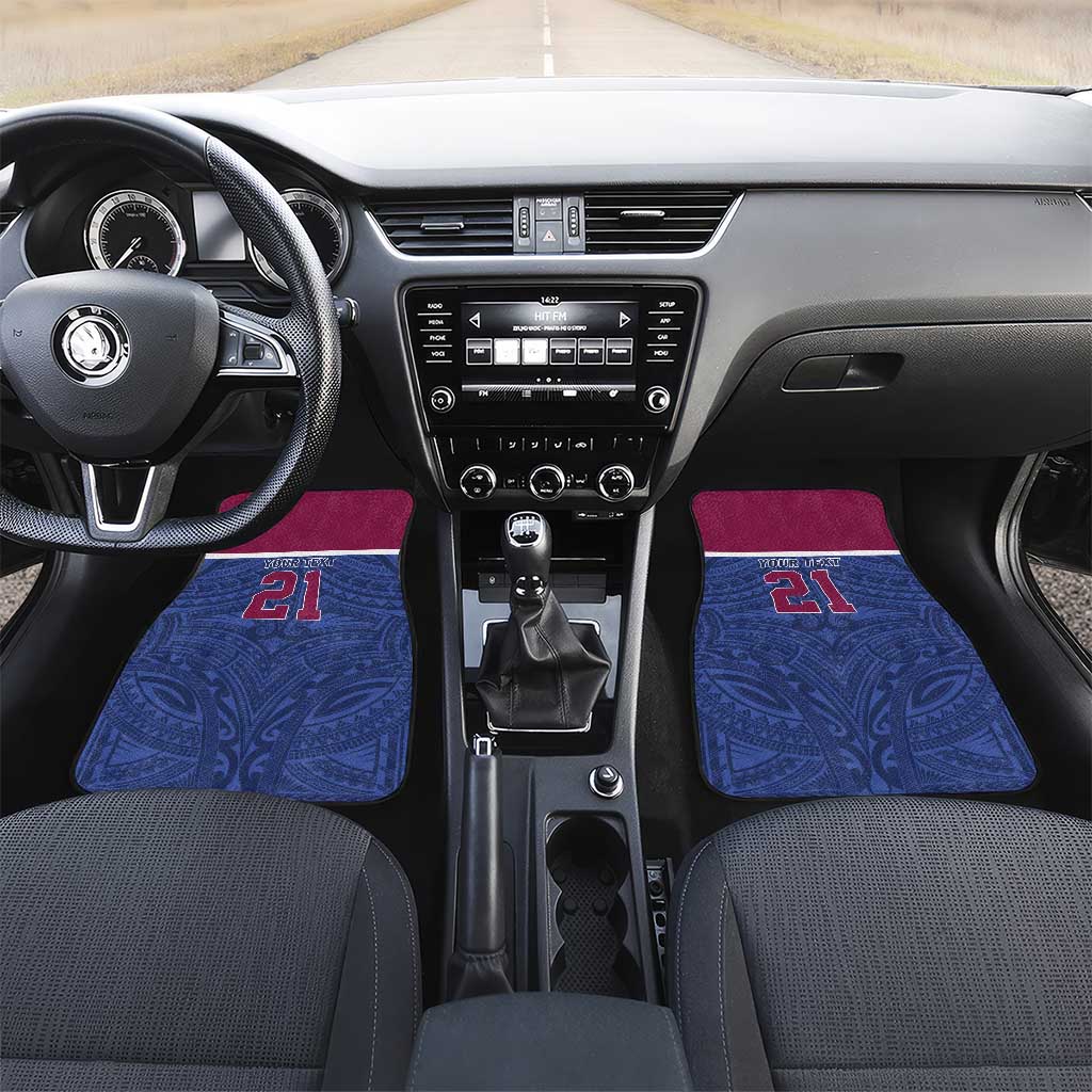 Queensland Samoa Custom Car Mats Maroon-Blue Pacific Polynesian Tribal Pattern LT9 Set 2pcs - Front Dark Blue - Polynesian Pride