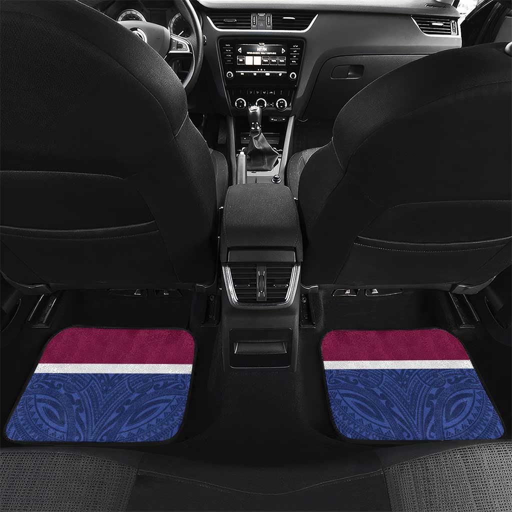 Queensland Samoa Custom Car Mats Maroon-Blue Pacific Polynesian Tribal Pattern LT9 Set 2pcs - Back Dark Blue - Polynesian Pride
