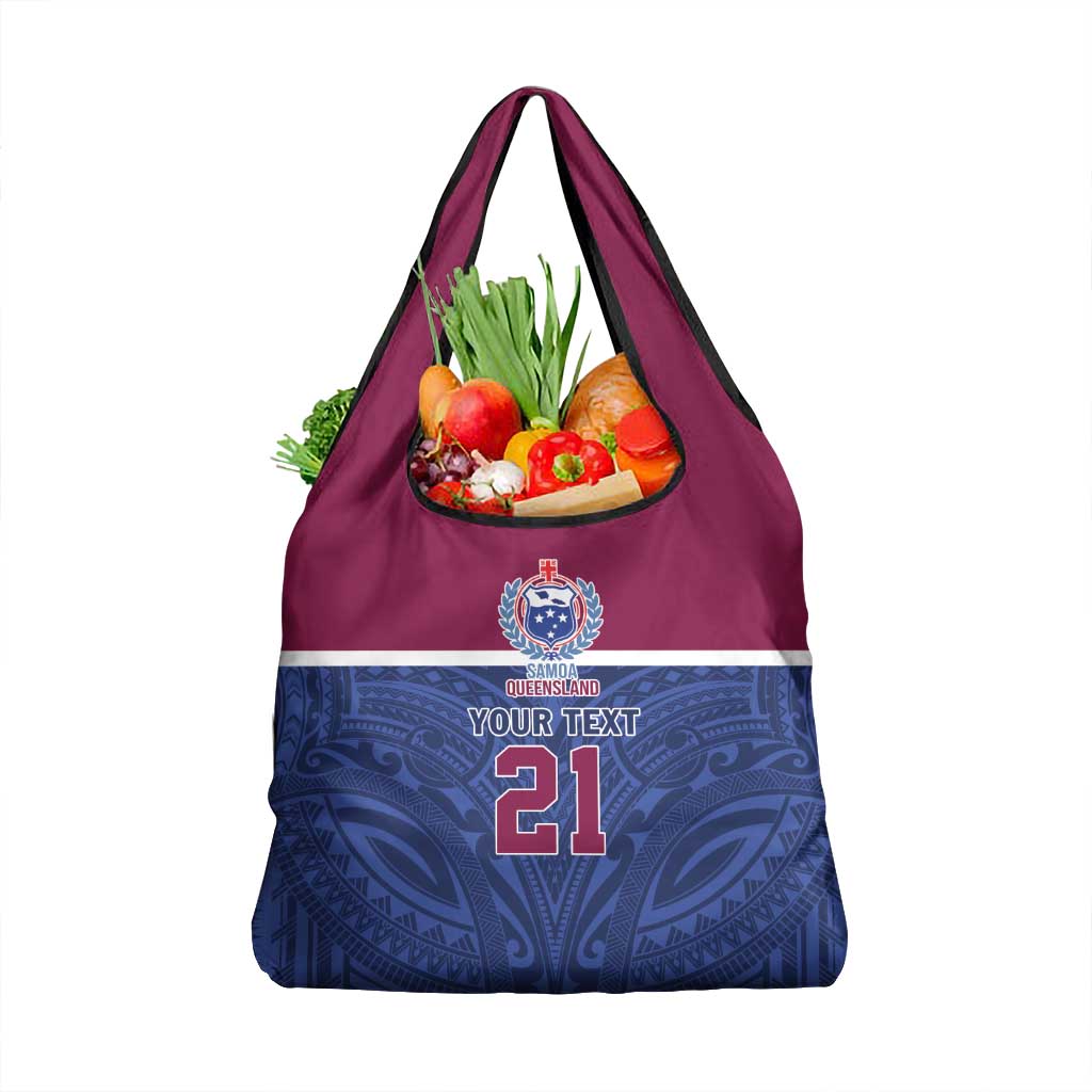 Queensland Samoa Custom Grocery Bag Maroon-Blue Pacific Polynesian Tribal Pattern LT9 1-pack One Size Dark Blue - Polynesian Pride