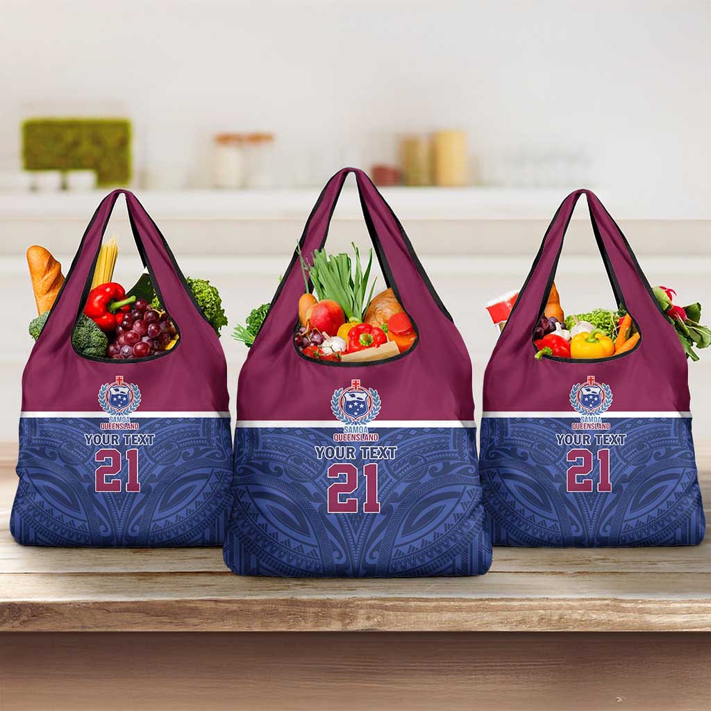 Queensland Samoa Custom Grocery Bag Maroon-Blue Pacific Polynesian Tribal Pattern LT9 3-pack One Size Dark Blue - Polynesian Pride
