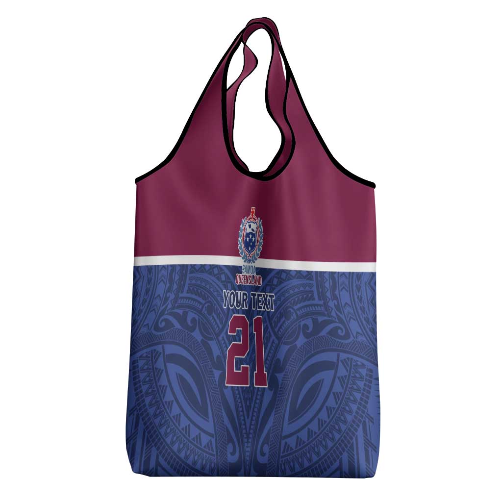 Queensland Samoa Custom Grocery Bag Maroon-Blue Pacific Polynesian Tribal Pattern LT9 - Polynesian Pride