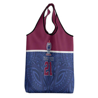 Queensland Samoa Custom Grocery Bag Maroon-Blue Pacific Polynesian Tribal Pattern LT9 - Polynesian Pride