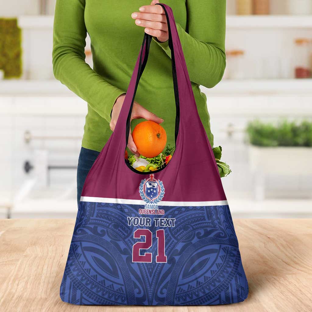 Queensland Samoa Custom Grocery Bag Maroon-Blue Pacific Polynesian Tribal Pattern LT9 - Polynesian Pride