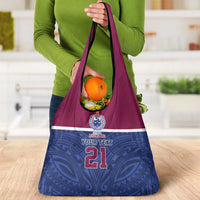 Queensland Samoa Custom Grocery Bag Maroon-Blue Pacific Polynesian Tribal Pattern LT9 - Polynesian Pride